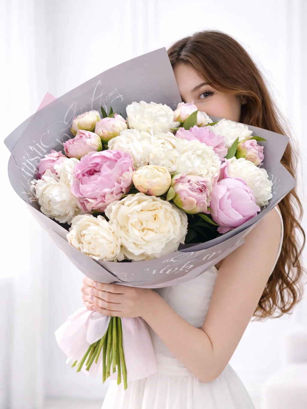 Blushing Elegance – 10 Pink & 10 White Peonies Bouquet