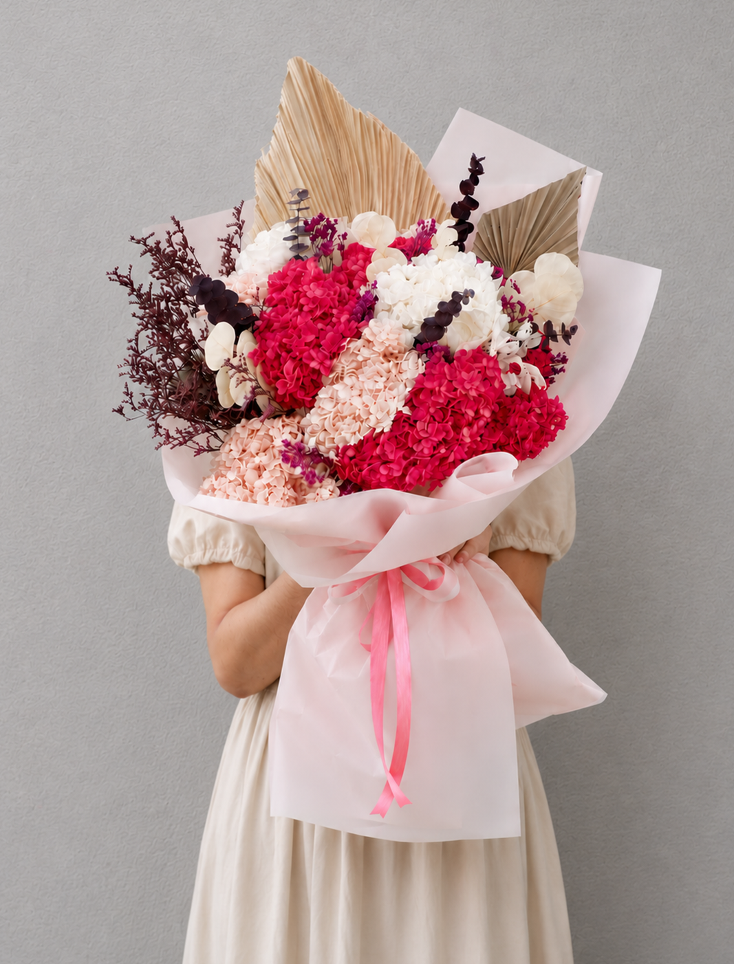 Cotton Blush Dried Flower Bouquet with Natural Pampas Grass
