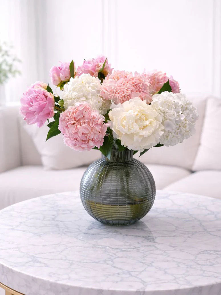 Pastel Hydrangea Peony Bloom in Designer Vase