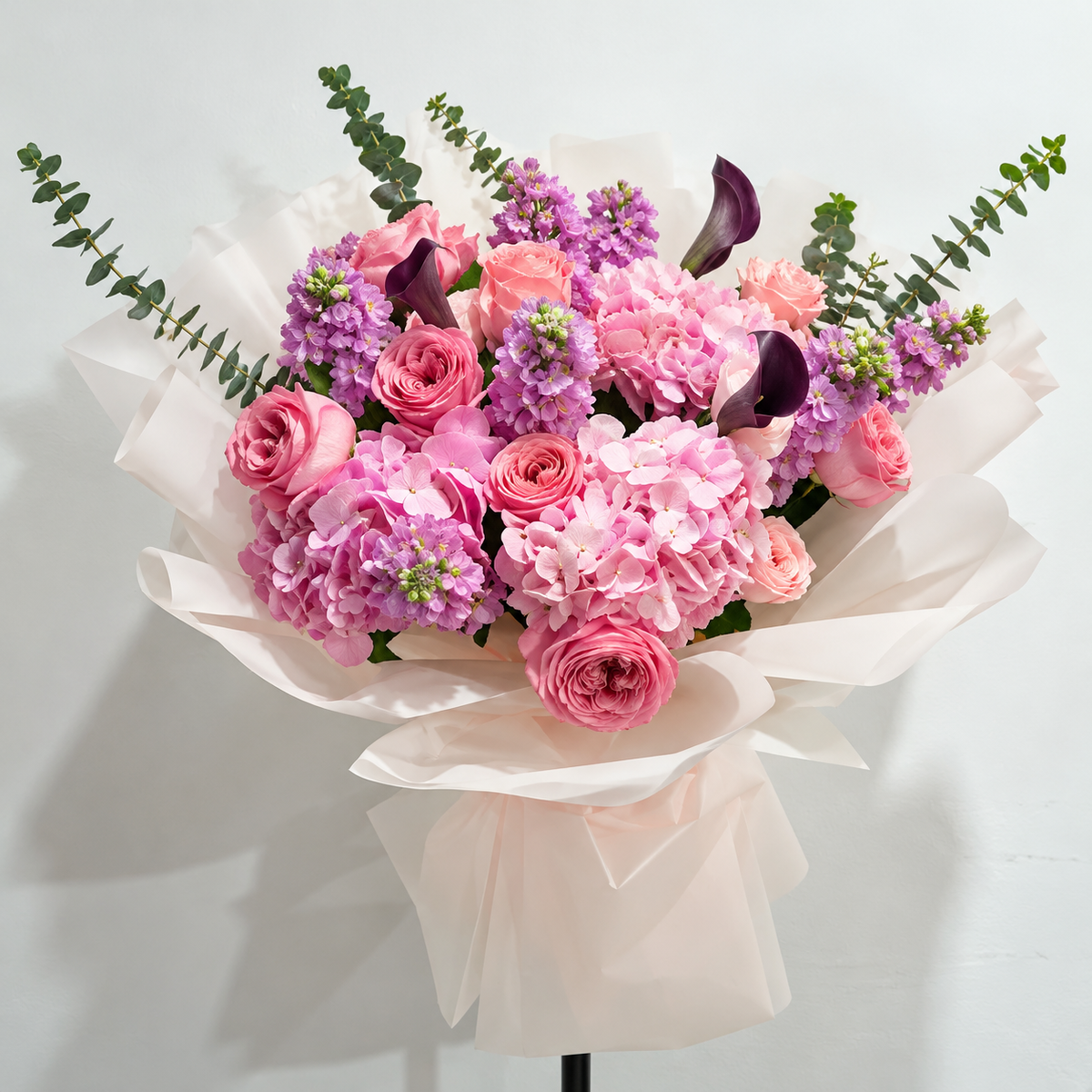 Pink Eustoma & Rose Bouquet