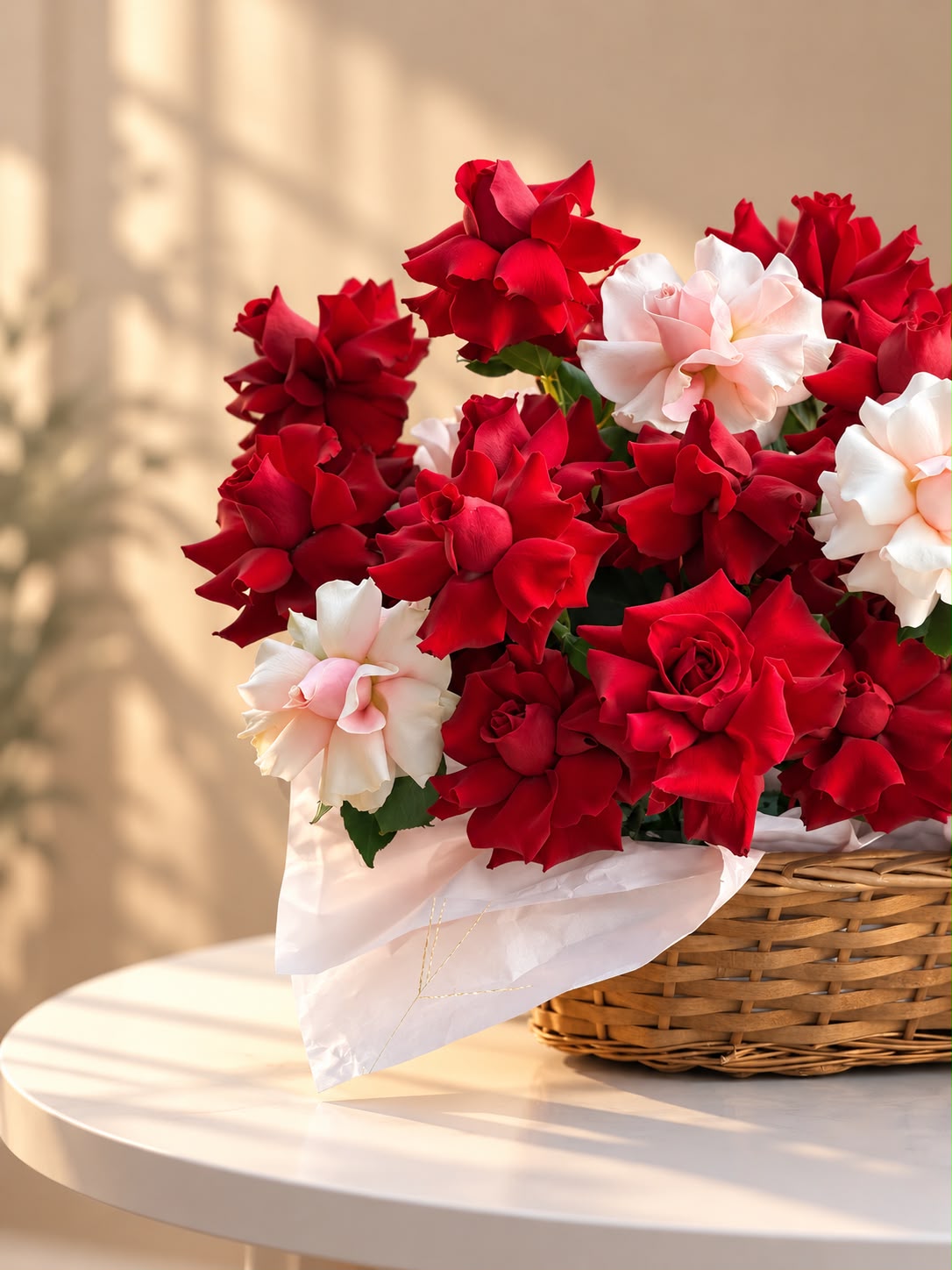 Crimson & Ivory Romance – Luxury Rose Basket